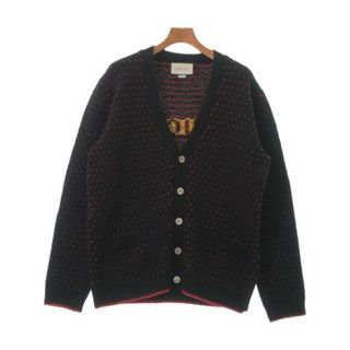 グッチ(Gucci)のGUCCI グッチ カーディガン -(XL位) 黒x赤(総柄) 【古着】【中古】(カーディガン)