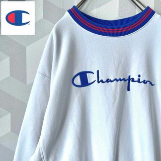 チャンピオン(Champion)の【チャンピオン】良いデザイン 刺繍ロゴ リンガーネック スウェットトレーナー 白(スウェット)