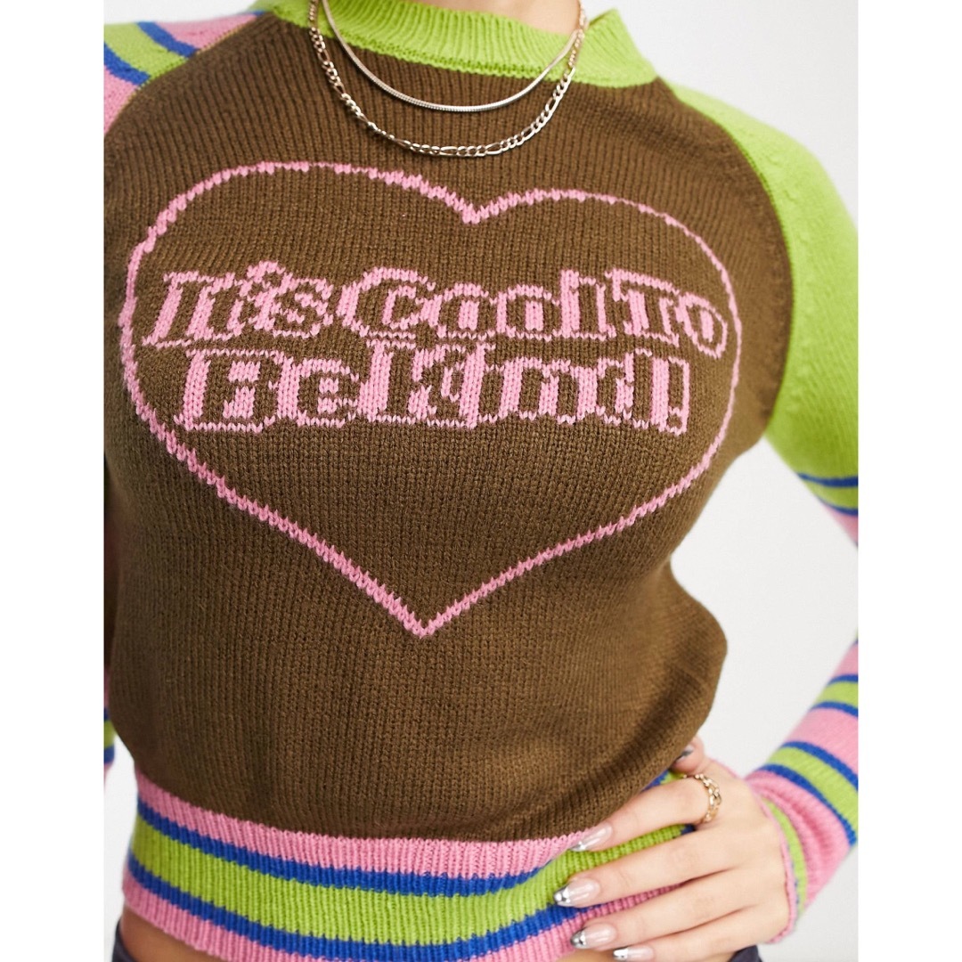 ♡激かわいい♡ブラウン ピンク ハート バービー クロップド ニットトップス レディースのトップス(ニット/セーター)の商品写真