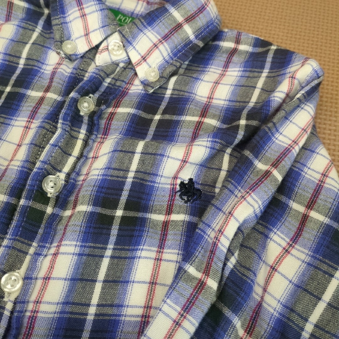 POLO　ガーゼ素材チェックシャツ100 キッズ/ベビー/マタニティのキッズ服男の子用(90cm~)(ブラウス)の商品写真