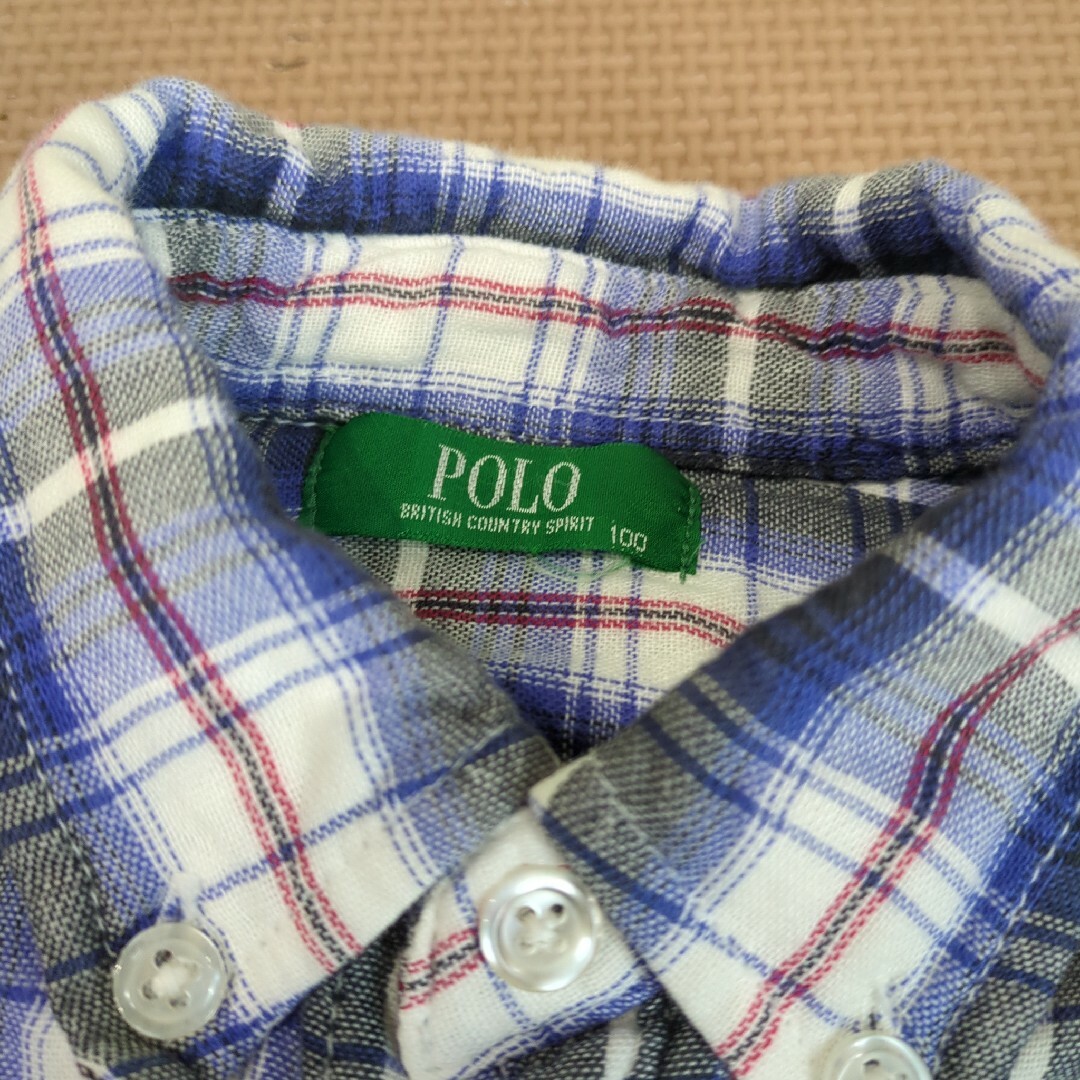 POLO　ガーゼ素材チェックシャツ100 キッズ/ベビー/マタニティのキッズ服男の子用(90cm~)(ブラウス)の商品写真