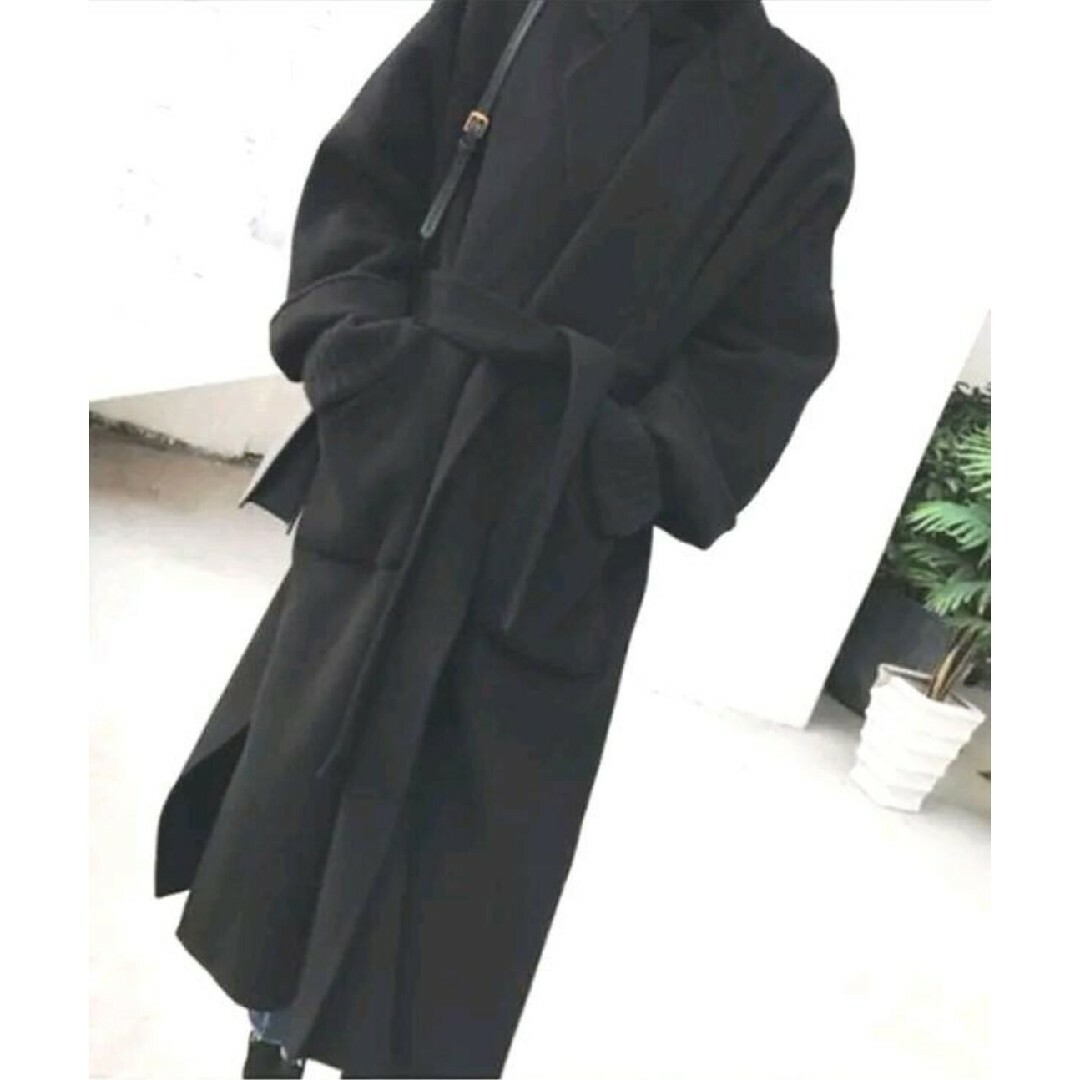 ベルト付き  オーバーサイズテーラードコート/チェスターコート  Sサイズ 黒 レディースのジャケット/アウター(チェスターコート)の商品写真