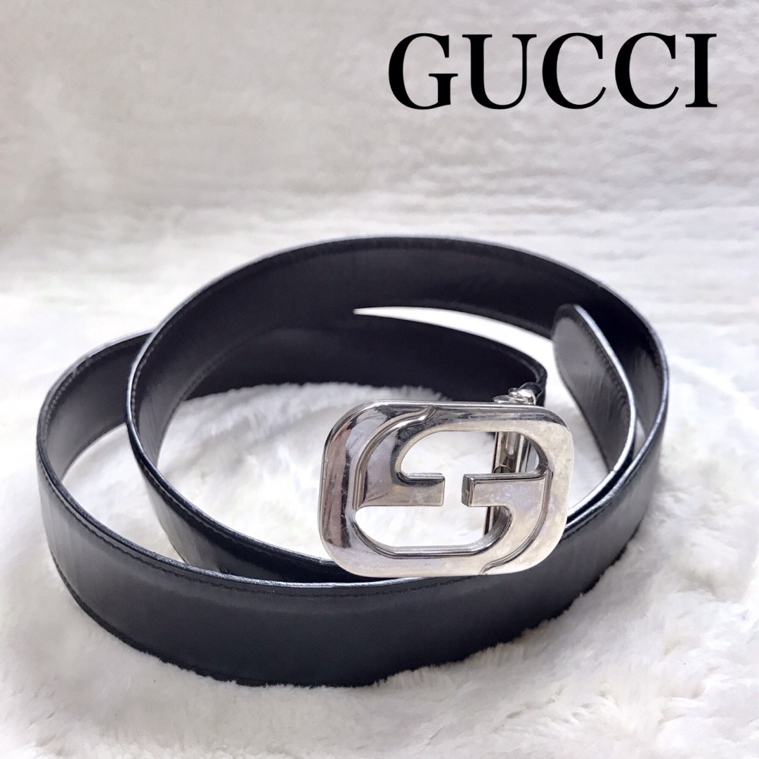 Gucci - GUCCI グッチ GGロゴ レザー ベルト シルバー バックル