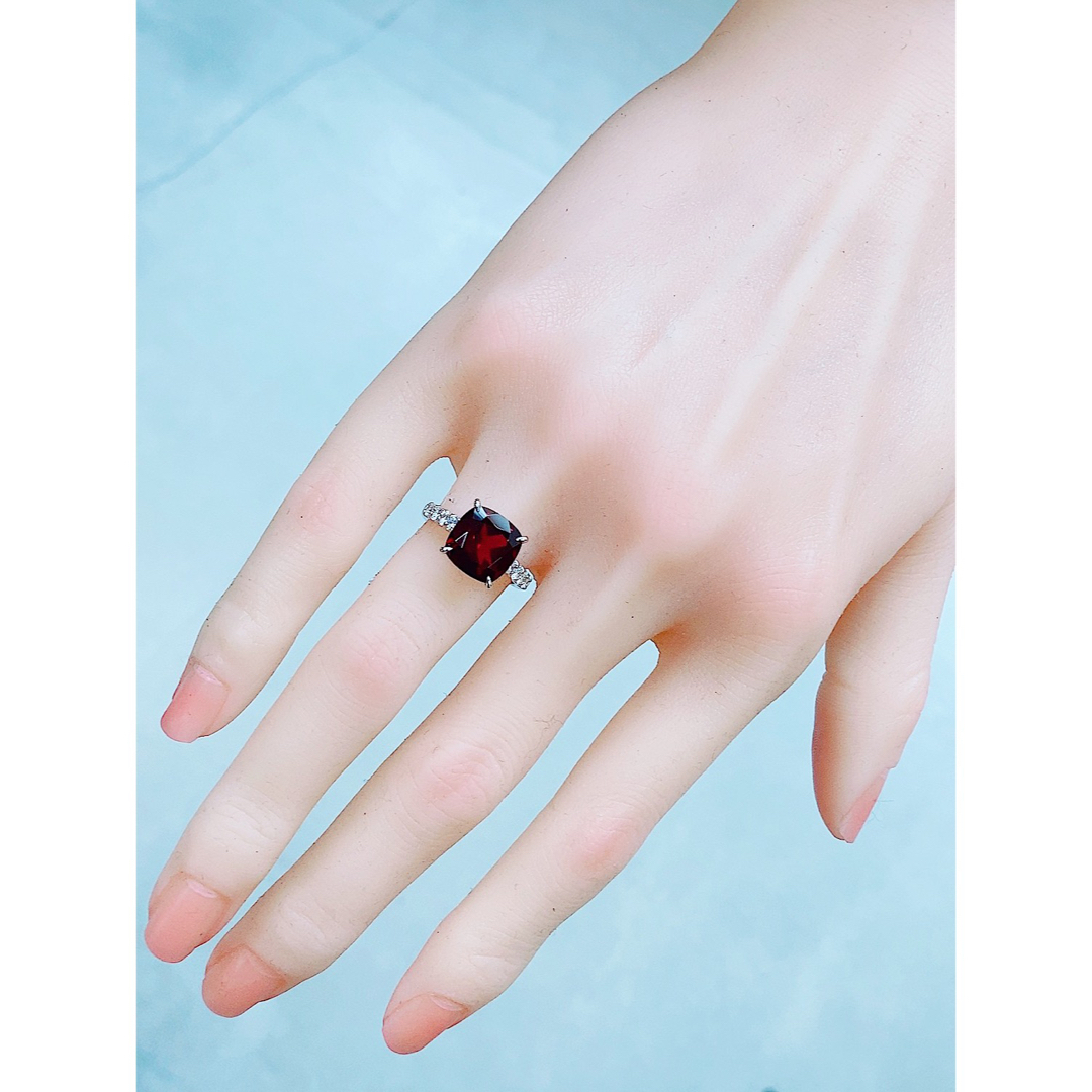 ★4.5ct★✨大粒ガーネット0.50ctダイヤモンドプラチナリング指輪 レディースのアクセサリー(リング(指輪))の商品写真