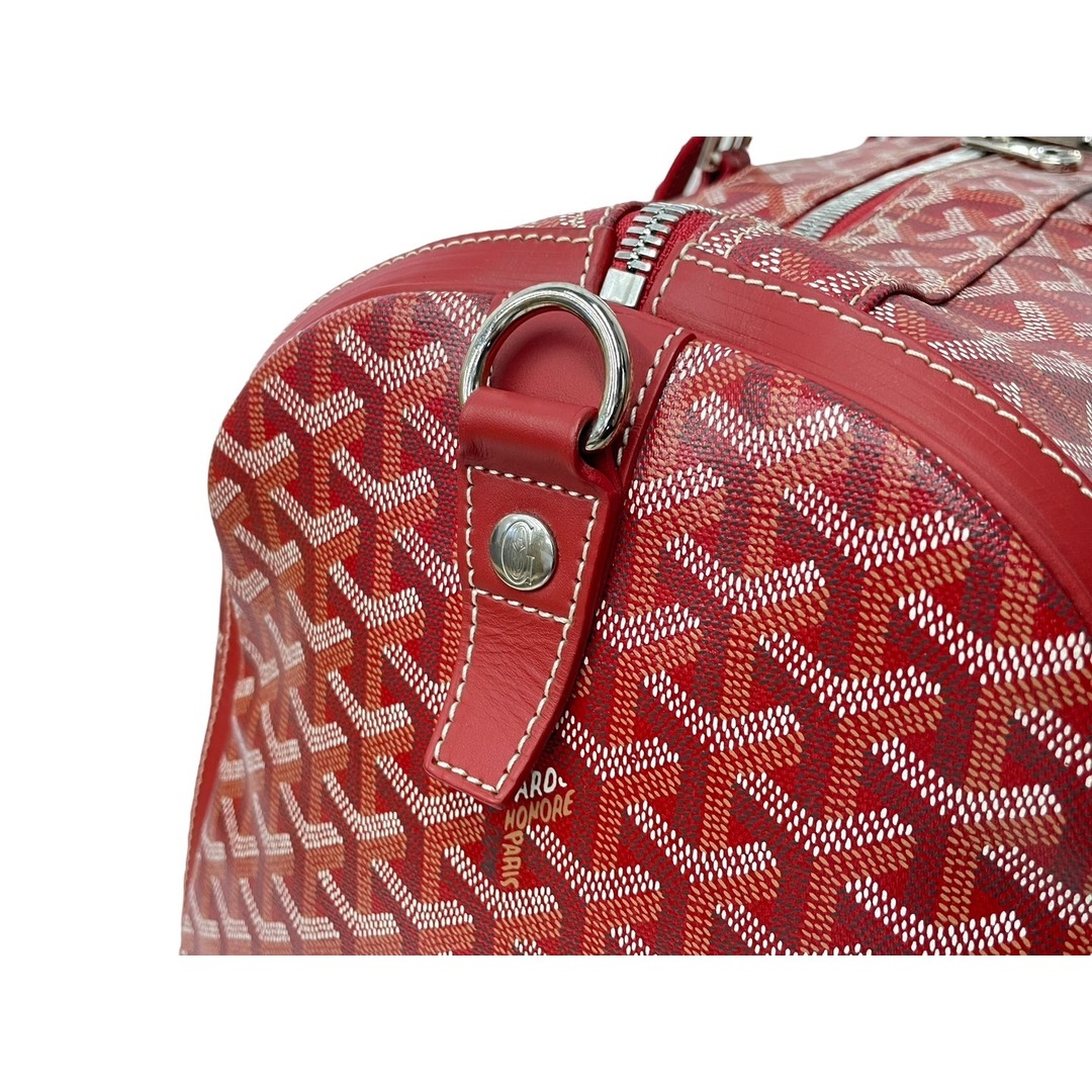 極美品 GOYARD ゴヤール クロワジュール50 ボストンバッグ ヘリンボーン PVC コーティングキャンバス レッド  56892