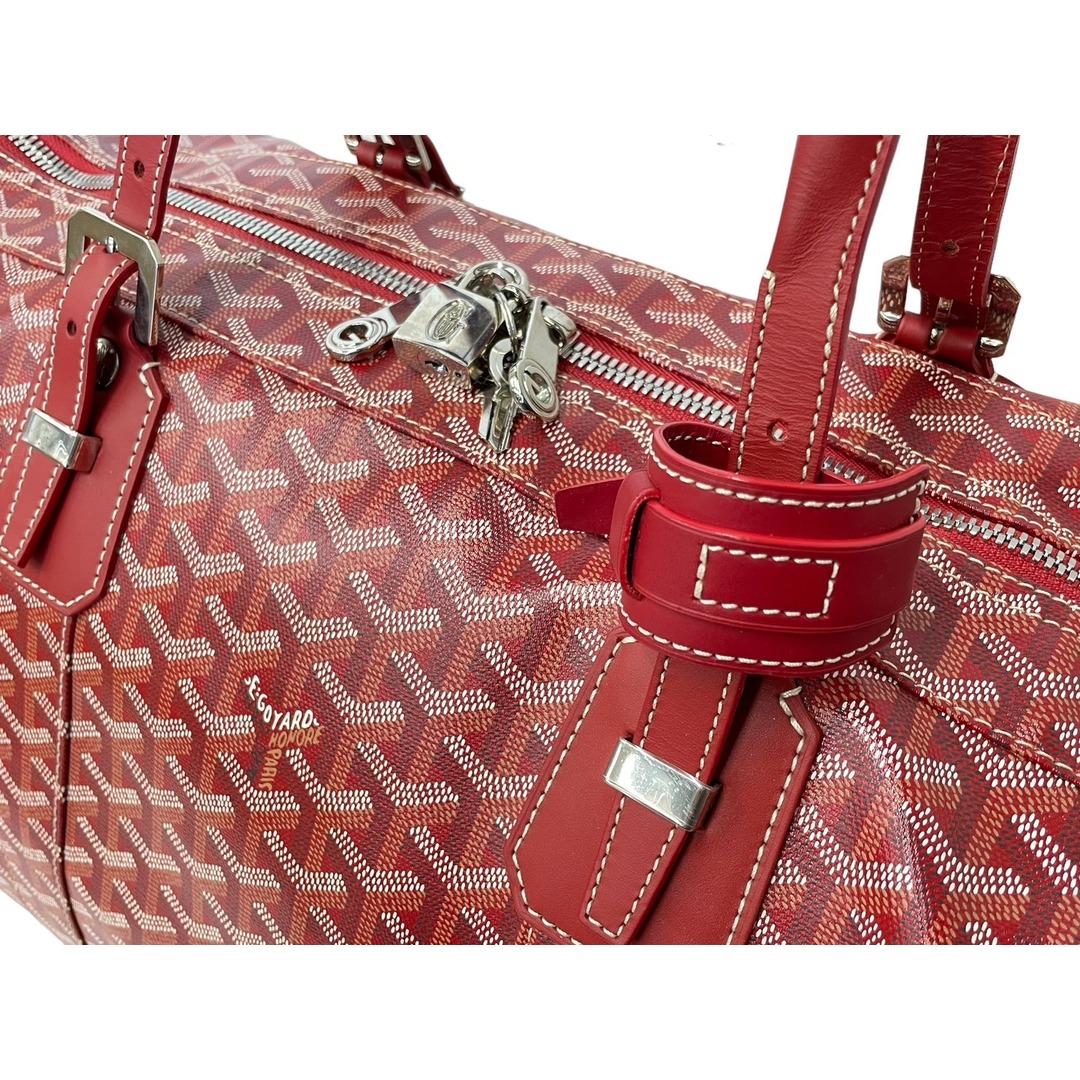 極美品 GOYARD ゴヤール クロワジュール50 ボストンバッグ ヘリンボーン PVC コーティングキャンバス レッド  56892