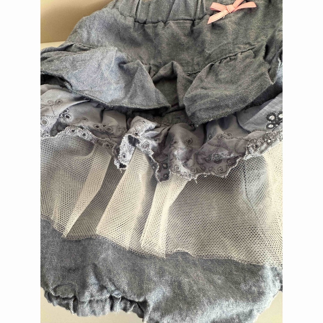 mikihouse(ミキハウス)のミキハウス　チュールレーススカートつきブルマ　デニム キッズ/ベビー/マタニティのベビー服(~85cm)(パンツ)の商品写真