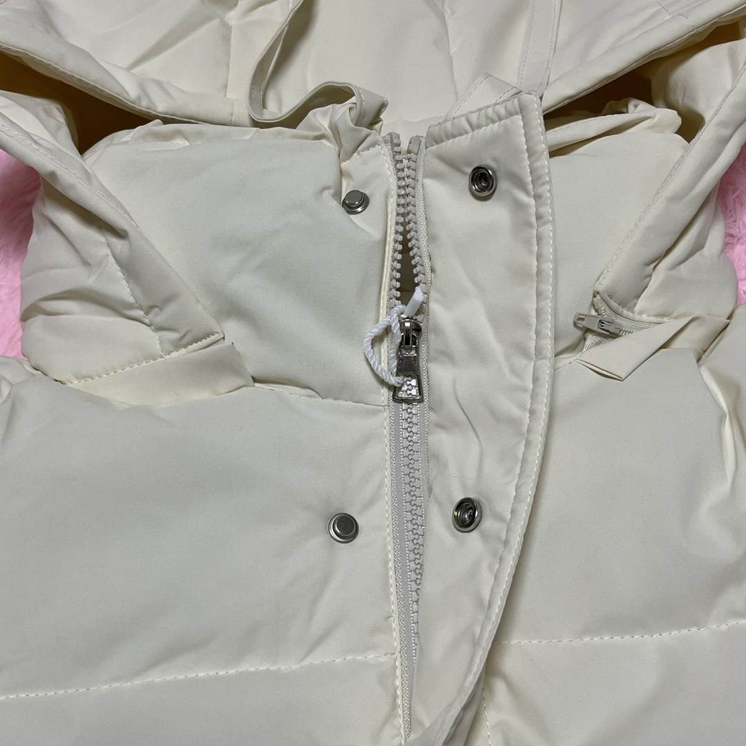 中綿 ダウンジャケット レディース フード付 ホワイト 496【M〜2XL】 レディースのジャケット/アウター(ダウンコート)の商品写真