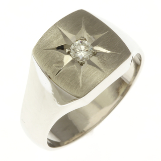 リング 指輪 18号 つや消し 印台 Pt850プラチナ ダイヤモンド 0.14ct メンズ 中古(リング(指輪))