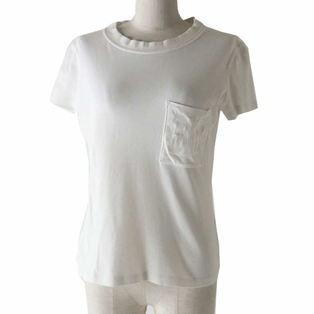 良品◎正規品 フランス製 HERMES エルメス レディース コットン100％ 刺繍入りポケット付き 半袖 Tシャツ／カットソー ホワイト 白 36