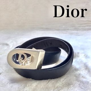 ディオール(Dior)のDior ディオール ロゴ バックル レザー ベルト 黒 ブラック 金具 銀(ベルト)