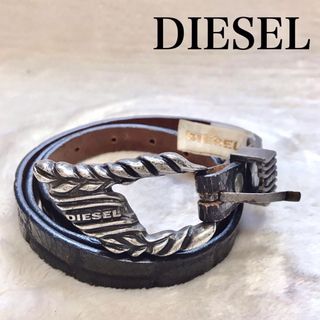 ディーゼル(DIESEL)のDIESEL ディーゼル フェザー バックル レザー ベルト 黒 シルバー 羽(ベルト)