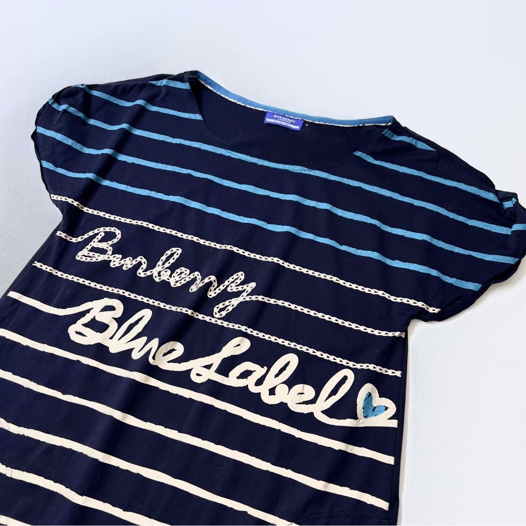 BURBERRY BLUE LABEL(バーバリーブルーレーベル)のBurberry バーバリー　Tシャツ　チュニック　ボーダー　ネイビー レディースのトップス(チュニック)の商品写真