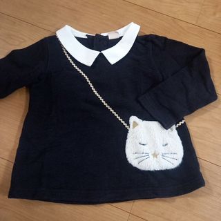 プティマイン(petit main)のpetit main プティマイン 100　 ねこ ポシェット 黒 トレーナー(Tシャツ/カットソー)