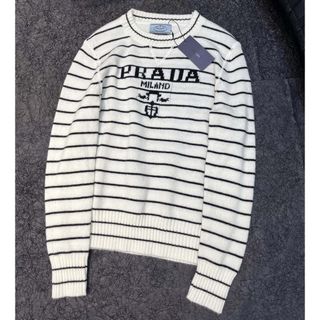 PRADA プラダ ボートネックボーダーニットセーター ブルー 48