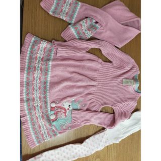 ザラキッズ(ZARA KIDS)の未使用!TJMAX　アメリカ　ニット　ピンク　ワンピース　レギンス　マフラー(ワンピース)