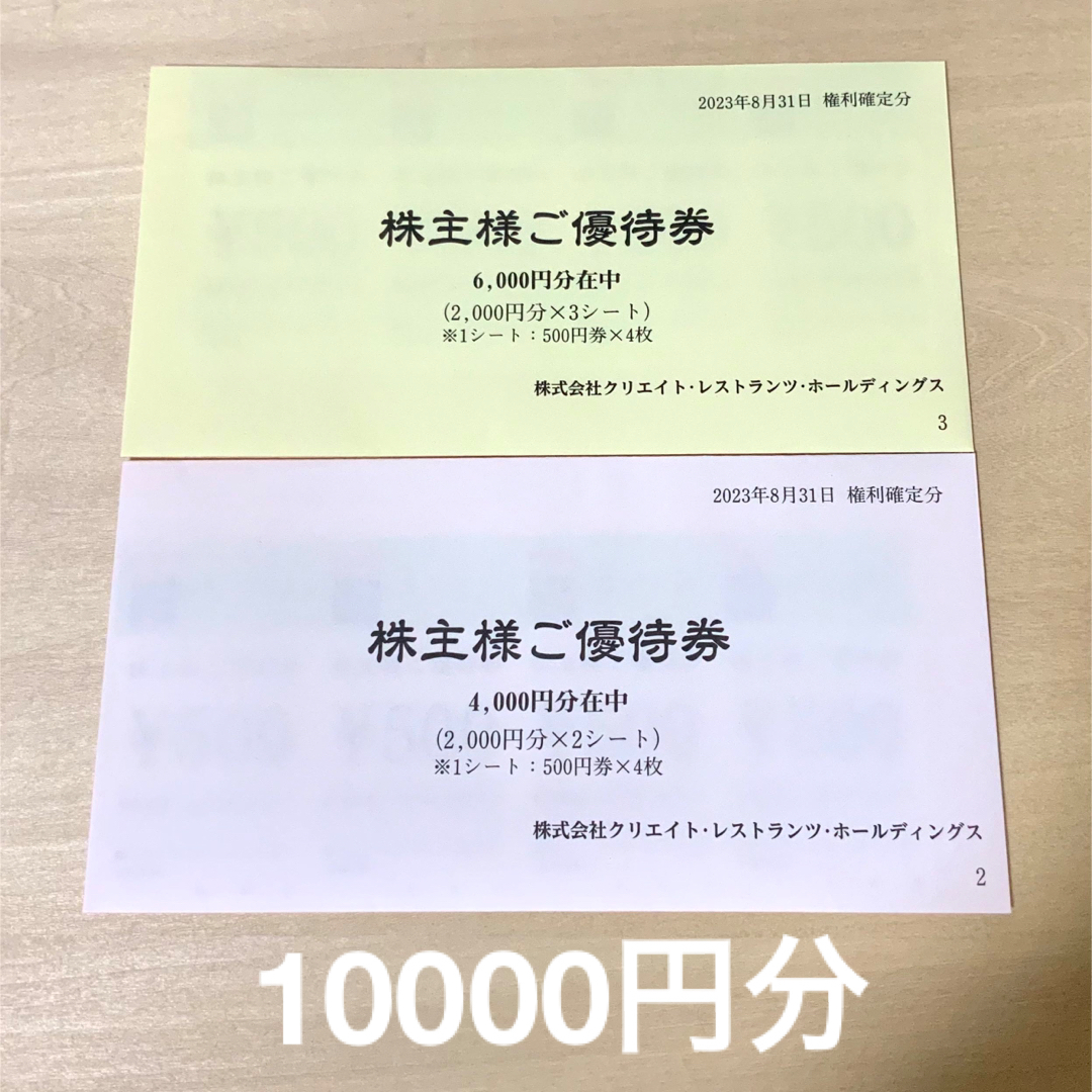 クリエイトレストランツHD 株主優待券 10000円分（500円×20枚）の通販 ...