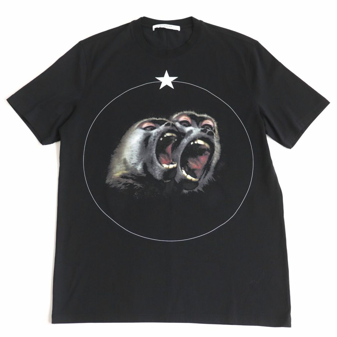 美品◆16AW GIVENCHY/ジバンシィ モンキープリント コットン100％ クルーネック 半袖Tシャツ/トップス ブラック S 正規品 メンズ約50cm着丈