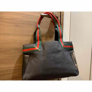 グッチ(Gucci)のGUCCI グッチ シェリーライン デニム レザー トートバッグ  ブラック (トートバッグ)