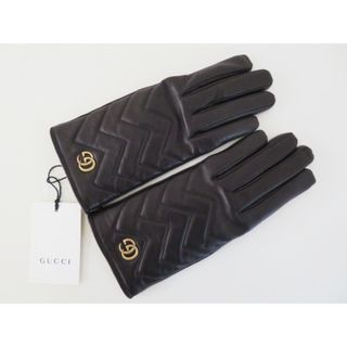 グッチ(Gucci)のT11 GUCCI グッチ GG マーモント ステッチ レザー/カシミヤ グローブ 手袋 7・1/2 ブラック(手袋)