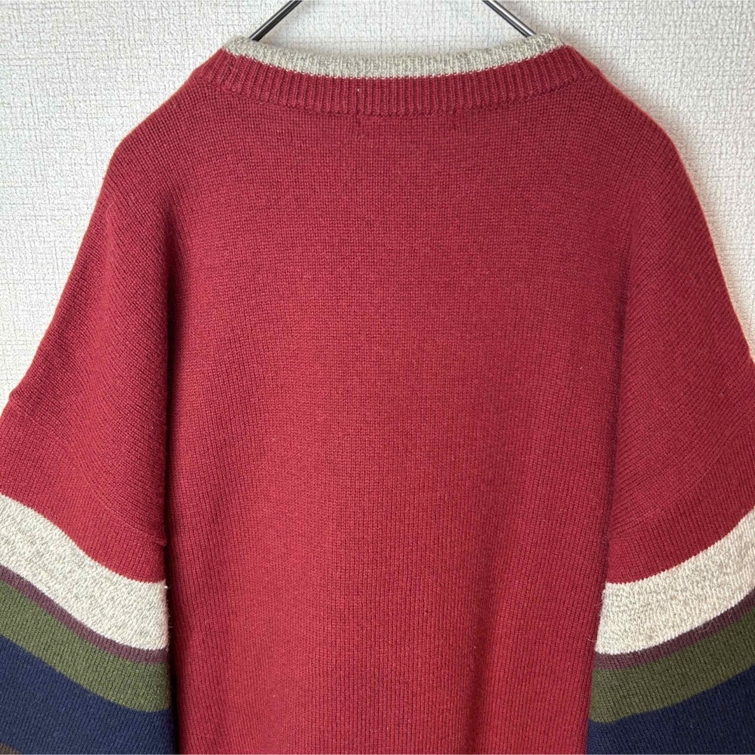 ニット　セーター　毛100% アルパカ　刺繍　ボーダー　古着　ヴィンテージ メンズのトップス(ニット/セーター)の商品写真