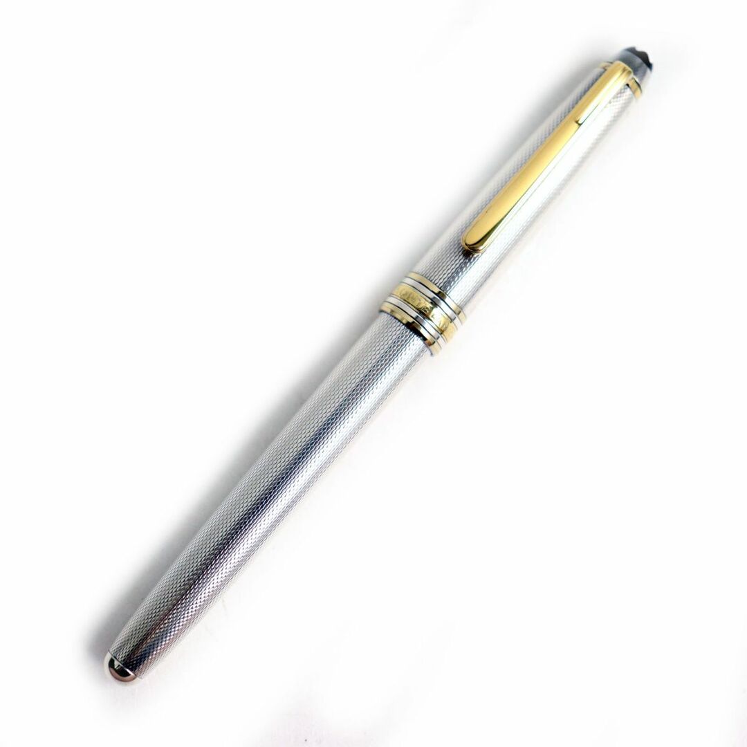 美品◆MONTBLANC モンブラン マイスターシュテュック ソリテール SV925 ホワイトスター ペン先18K Mニブ 万年筆 銀×金 独製 総重量28.64g約135cmグリップ幅