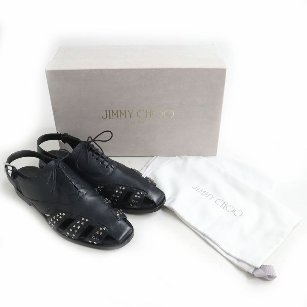 未使用品◆JIMMY CHOO ジミーチュウ FAISAL ファイザル スタースタッズ フラットレザーサンダル ダークネイビー 43 メンズ 伊製 箱・袋付き