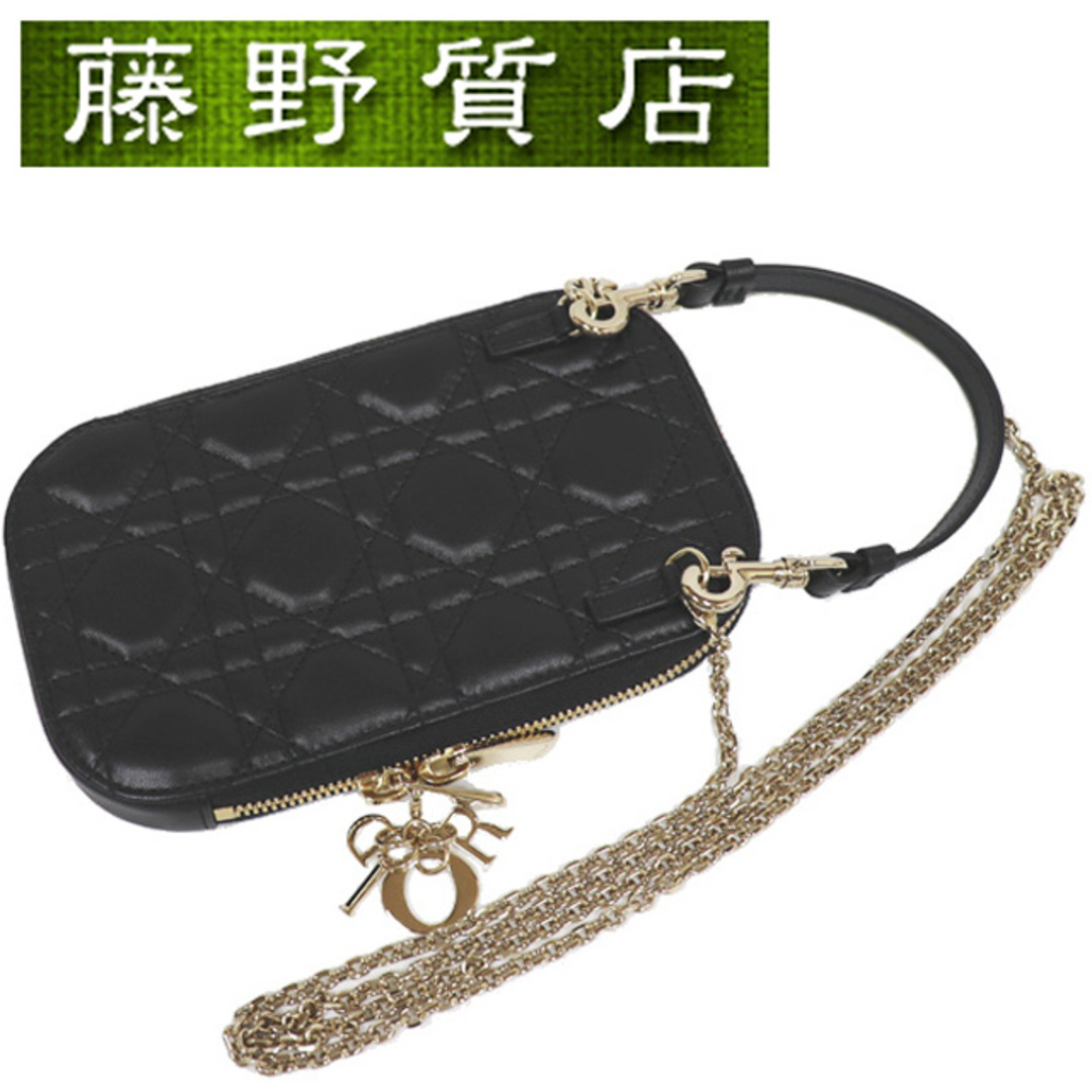 カードポケット×3クリスチャン ディオール Christian Dior レディディオール フォンホルダー スマホケース S0872ONMJ_M900 黒 レザー ゴールド金具 8128