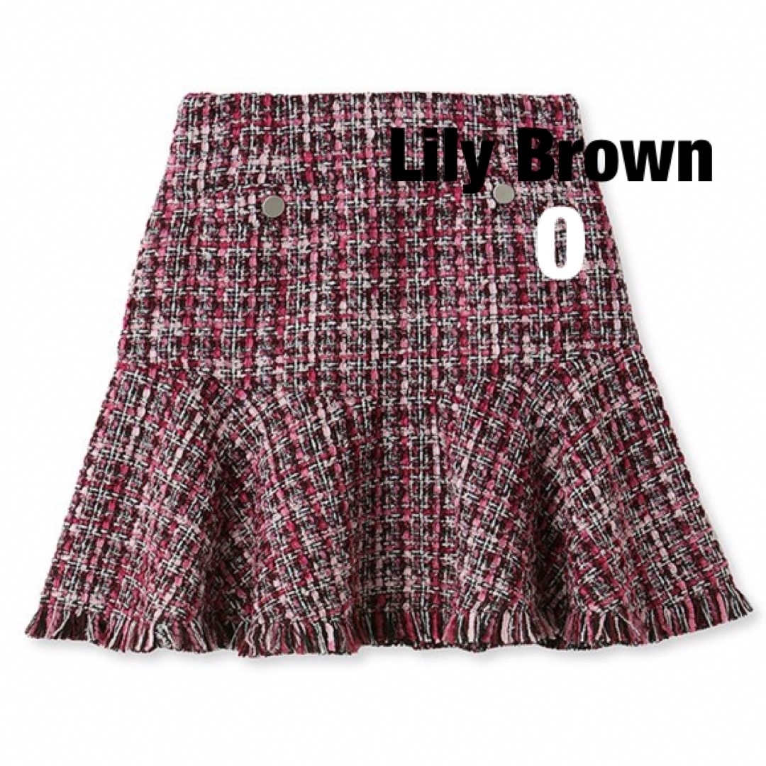Lily Brown(リリーブラウン)のリリーブラウン　lilybrown フリンジツイードミニスカート　ピンク　０　Ｓ レディースのスカート(ミニスカート)の商品写真