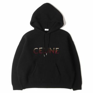 セリーヌ(celine)のCELINE セリーヌ パーカー  サイズ:S 22AW グラデーション ロゴ スパンコール ウール ニット パーカー 2A10X66Q トップス フーディ プルオーバー オーバーサイズ ルーズ ブラック 黒 イタリア製 【メンズ】【中古】【美品】(ニット/セーター)