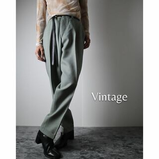 アートヴィンテージ(ART VINTAGE)の【vintage】千鳥柄 バージンウール 1タック ワイド スラックス 緑×黄(スラックス)