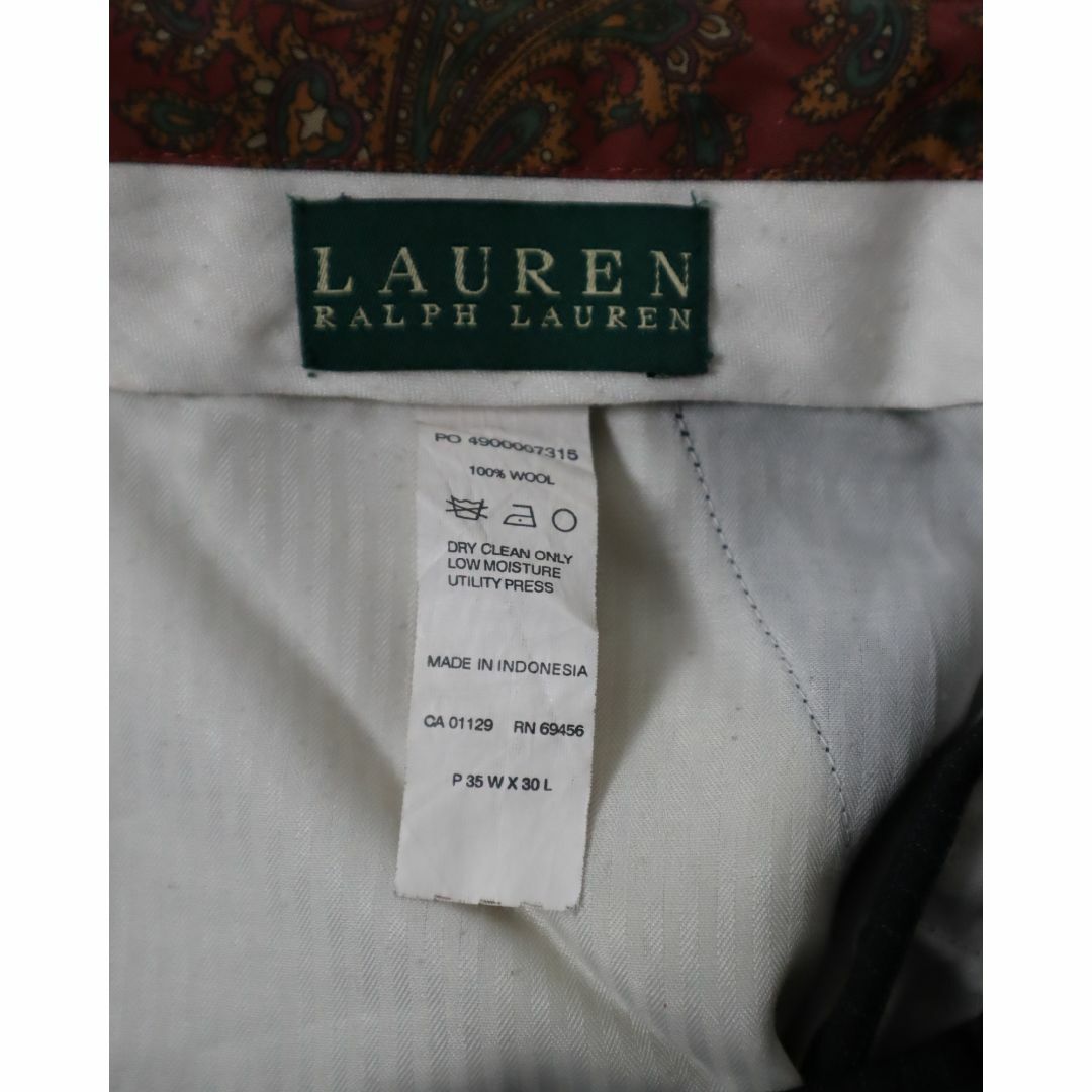 Ralph Lauren(ラルフローレン)の【ラルフローレン】チェック柄 ウール ワイド 2タックスラックス W35 グレー メンズのパンツ(スラックス)の商品写真