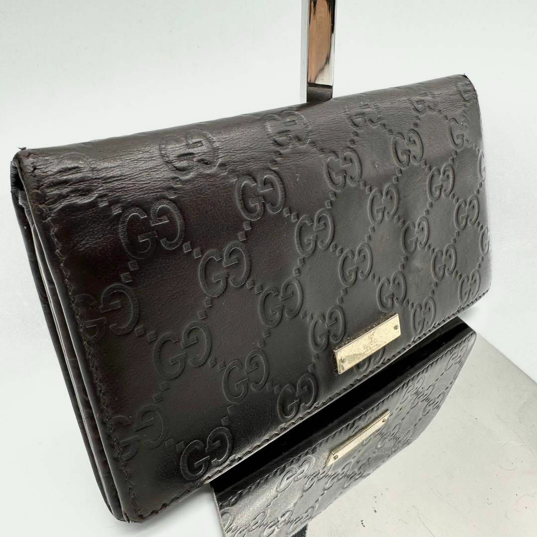 美品✨ GUCCI GGレザー シマレザー ダークブラウン 長財布-