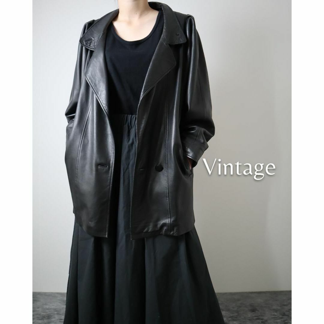 【vintage】ラムレザー 羊革 ショート丈 チェスターコート ジャケット 黒