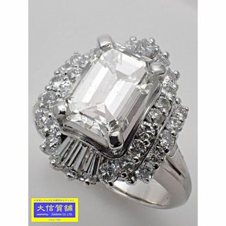 Pt900 プラチナ ダイヤ リング エメラルドカット1.758ct Jカラー SI-1クラリティ 0.99ct 10.5-11号 9.1g 中古A 【送料無料】 C-8985【質屋出品】(リング(指輪))