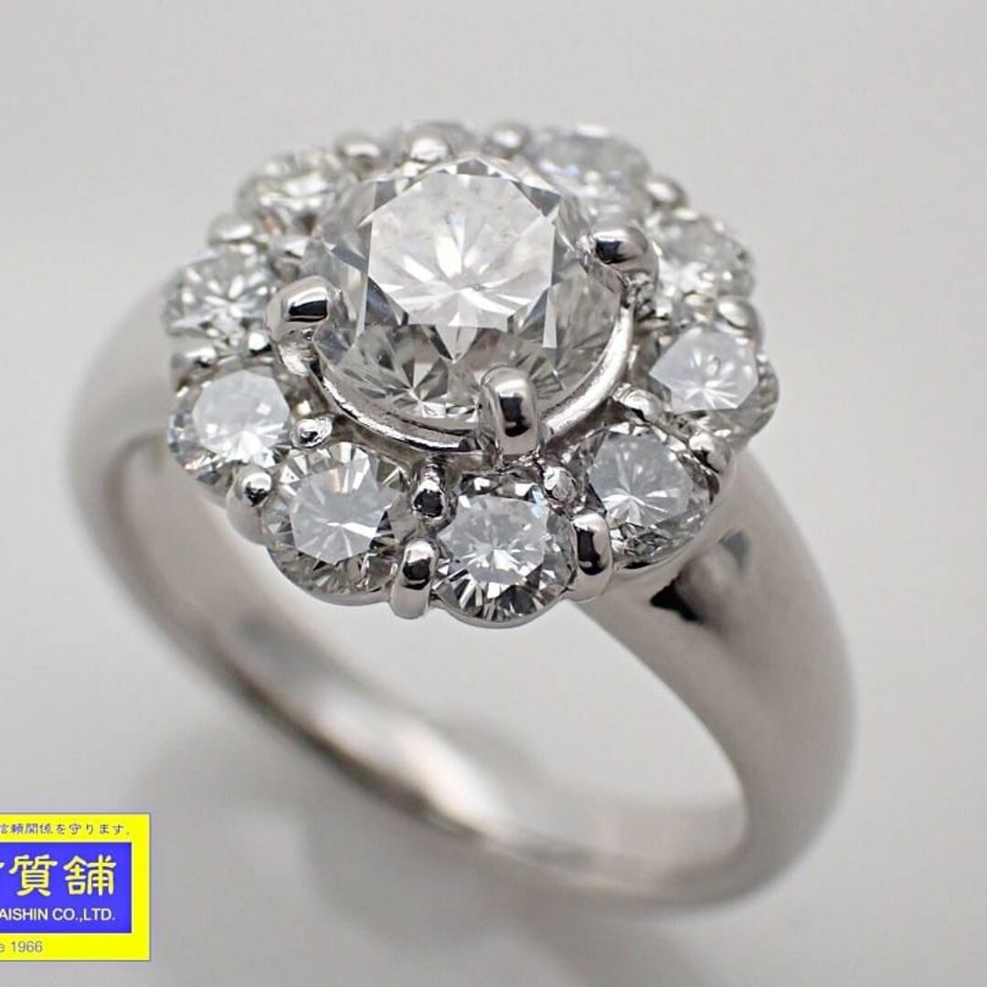 Pt900 プラチナ ダイヤ リング フラワー 1.007ct+0.93ct 9号 7.8g G ...