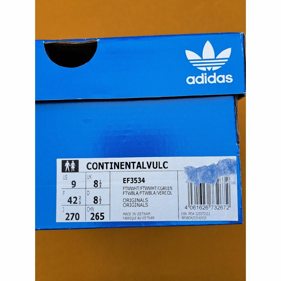 adidas(アディダス)のアディダス CONTINENTAL VULC 27,0cm 白緑 メンズの靴/シューズ(スニーカー)の商品写真