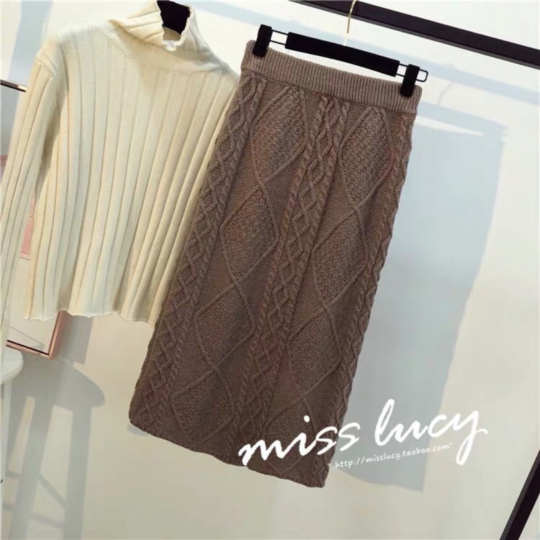《新品》 ケーブルニットスカート ブラウン 茶色 韓国ファッション 韓国コーデ レディースのトップス(ニット/セーター)の商品写真