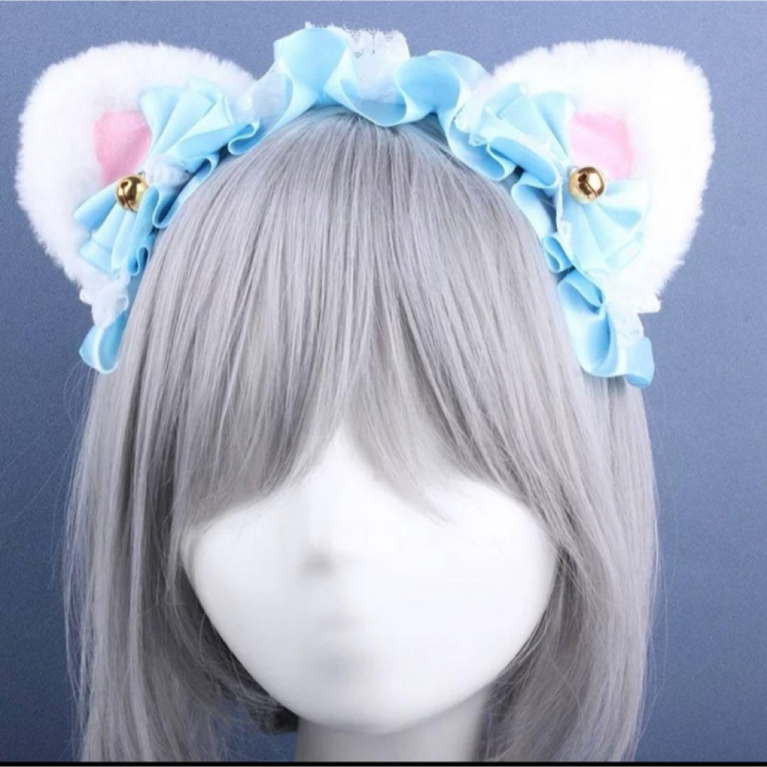 ネコ耳 カチューシャ 猫耳 髪飾り ヘッドドレス リボン コスプレ ホワイトデー レディースのヘアアクセサリー(カチューシャ)の商品写真