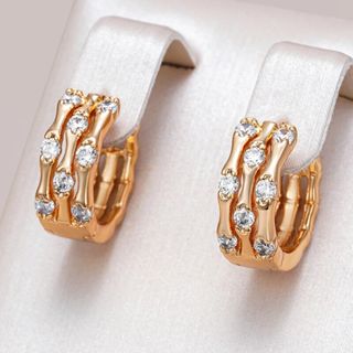 セール❣️【14KGP】竹 骨 節目 小粒 ジルコン リング ピアス(ピアス)