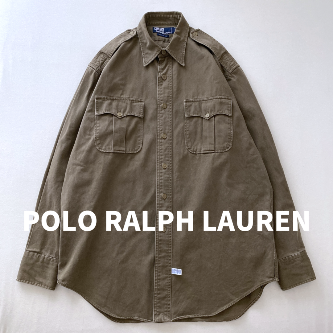 POLO RALPH LAUREN(ポロラルフローレン)の90s希少✨ポロラルフローレン　エポレット付ビッグサファリシャツ　ミリタリー　M メンズのトップス(シャツ)の商品写真