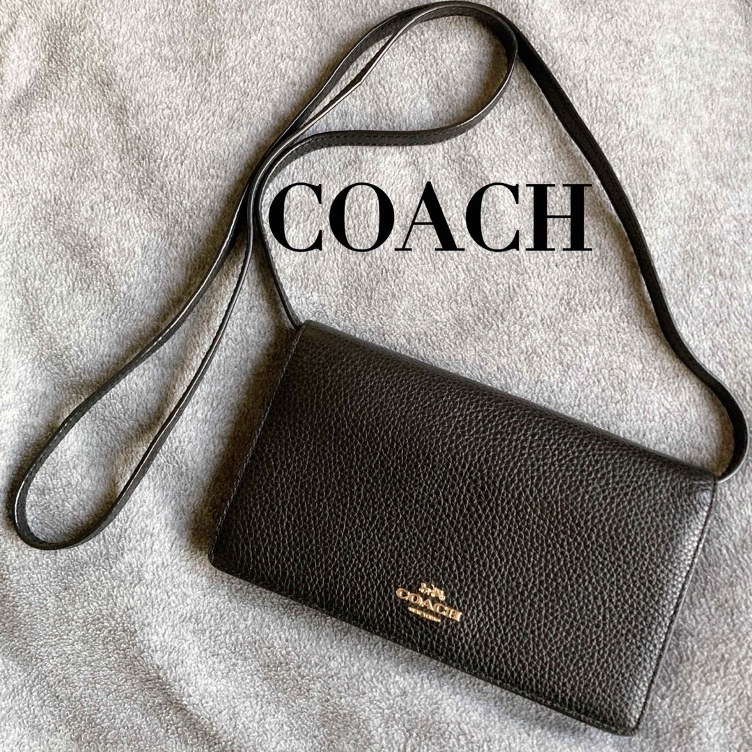 COACH コーチ ショルダーウォレット 二つ折財布 レザー ブラック