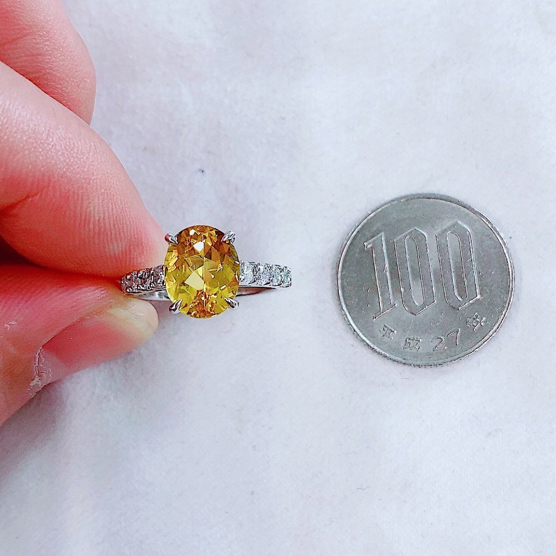 ★2.6ct★✨大粒イエローベリル0.50ctダイヤモンドプラチナリング指輪 レディースのアクセサリー(リング(指輪))の商品写真