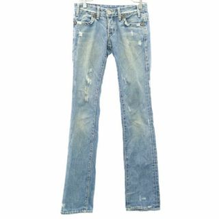 トゥルーレリジョン(True Religion)のトゥルーレリジョン ストレート デニムパンツ w24 ブルー TRUE RELIGION ダメージ加工 ジーンズ レディース 【中古】  【231115】(ショートパンツ)