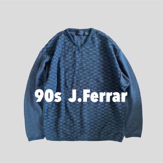 サンタモニカ(Santa Monica)の【L】90s J.Ferrar 総柄 ニット セーター Vネック 古着 状態◎(ニット/セーター)