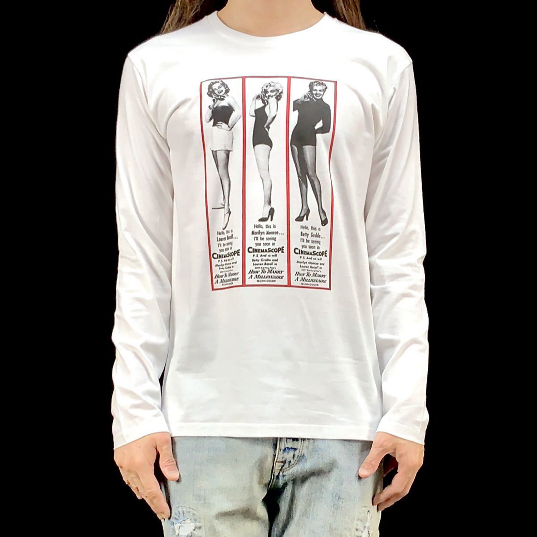 SXL半袖Tシャツの白黒新品 マリリンモンロー 百万長者と結婚する方法 コメディ映画 ポスター ロンT