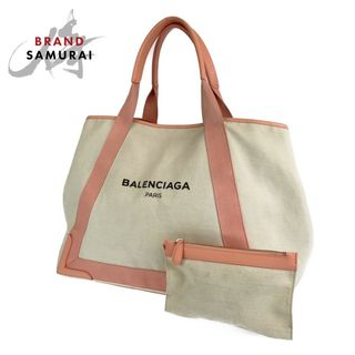 バレンシアガ(Balenciaga)のBALENCIAGA バレンシアガ ネイビーカバス ピンク 桃色 アイボリー シルバー金具 キャンバス ショルダーバッグ トートバッグ レディース 403987 【中古】(ショルダーバッグ)