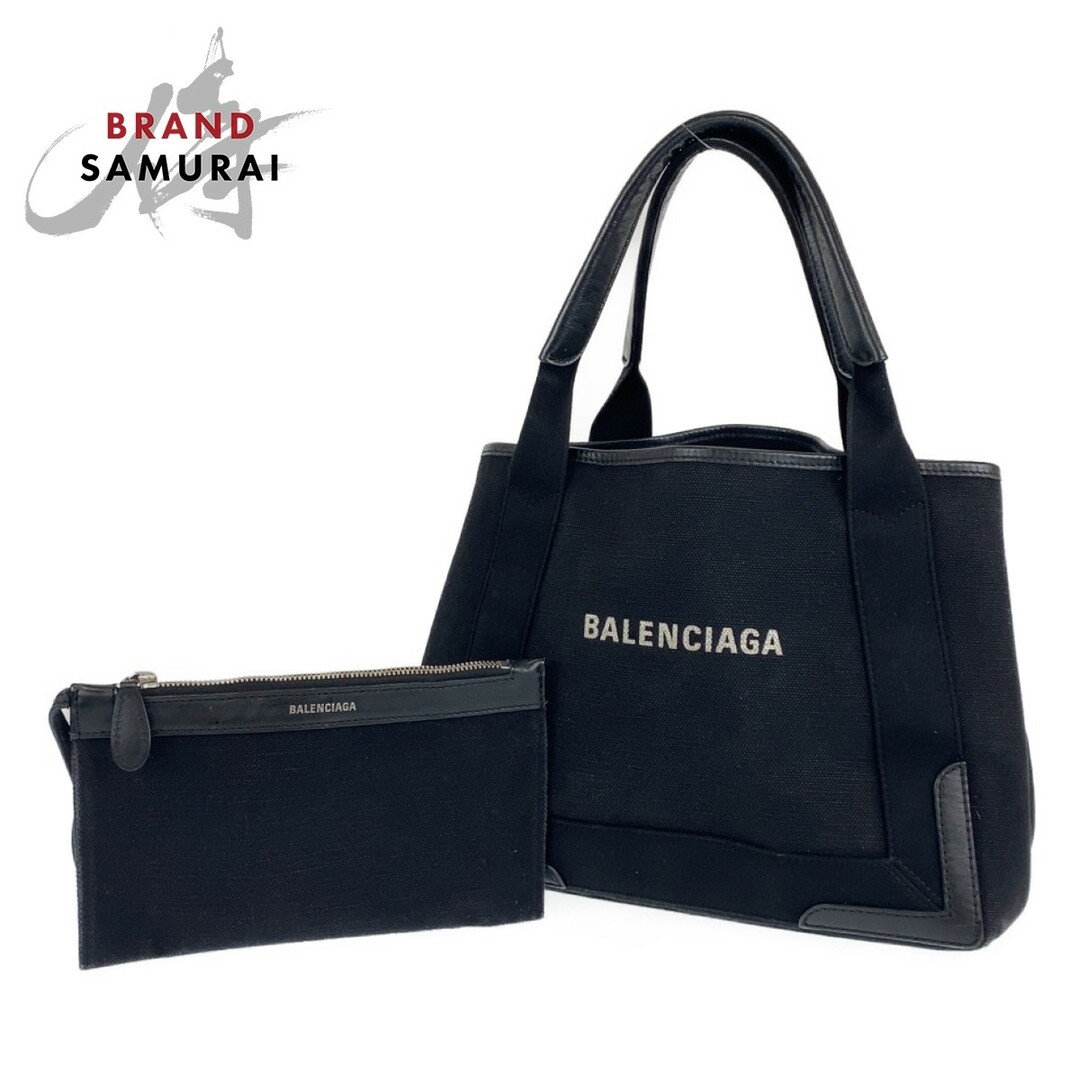 BALENCIAGA バレンシアガ ネイビーカバスS ブラック 黒 シルバー金具 キャンバス ハンドバッグ トートバッグ レディース 男女兼用 403983オープンなし