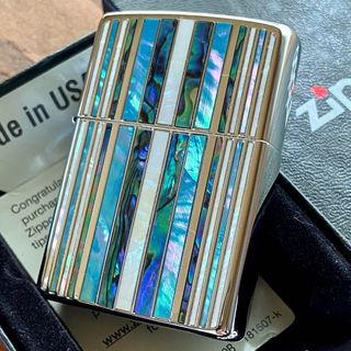 ZIPPO  ストライプシェル シェルインレイ シルバー ジッポー ライター