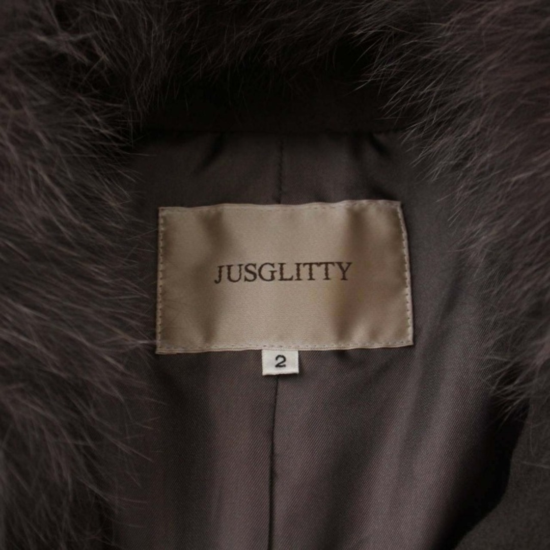 JUSGLITTY(ジャスグリッティー)のジャスグリッティー 21AW チェスターコート ロング ファー ベルト 2 茶 レディースのジャケット/アウター(その他)の商品写真